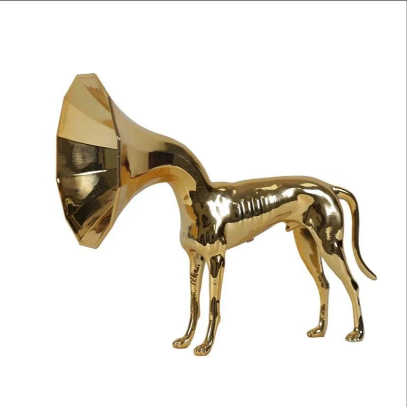 Afralia™ Abstract Golden Trumpet Dog Sculpture Home Decor Simulated Animal Figurine