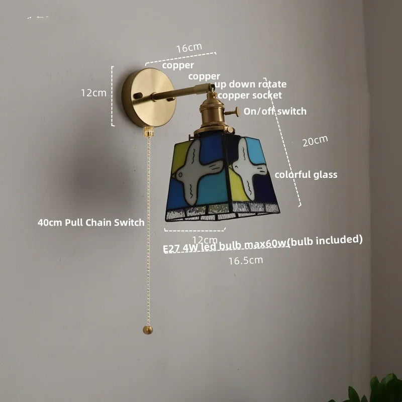 Afralia™ Tiffany Style Colorful Glass Wall Light Fixture - Up Down Rotate Bedside Lamp