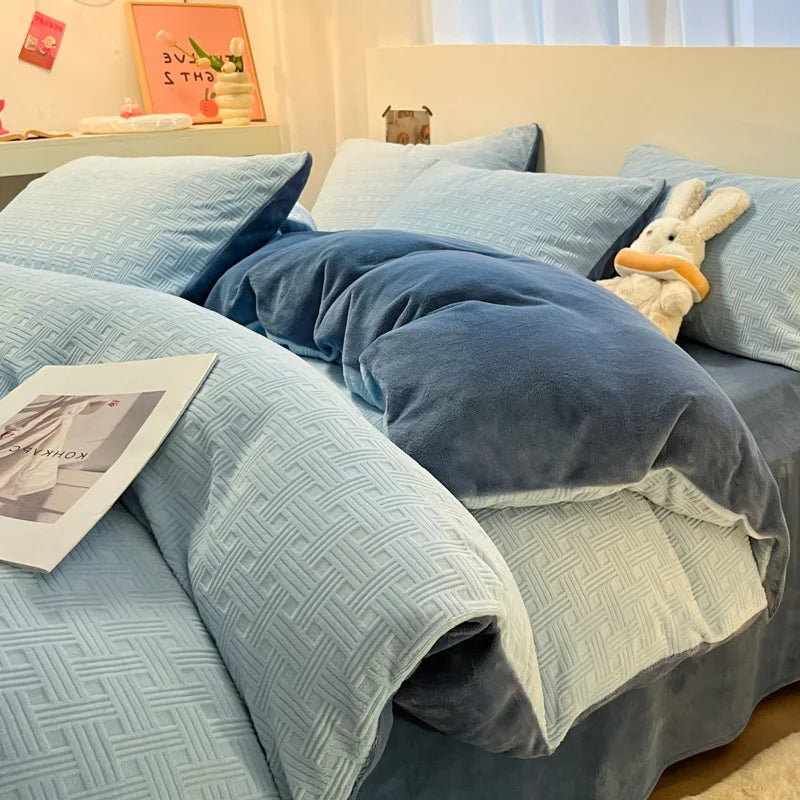 Afralia™ Plush Waffle Fleece Duvet Cover - Cozy 3D Carved Winter Comforter for Adults