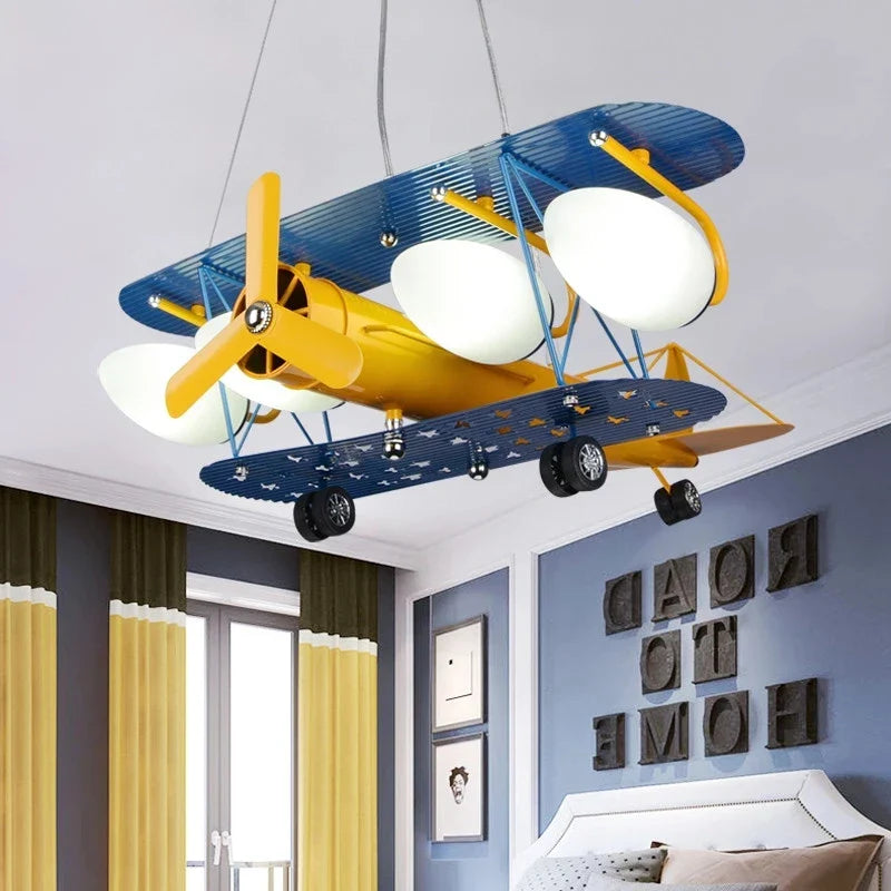 Afralia™ Cartoon Aircraft Fan Light for Modern Kids Room, Creative LED Bedroom Lighting