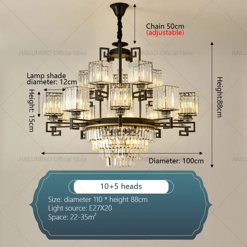 Afralia™ Zen Crystal Chandelier - Luxury Chinese Style Lighting for Home, Study, and Teahouse