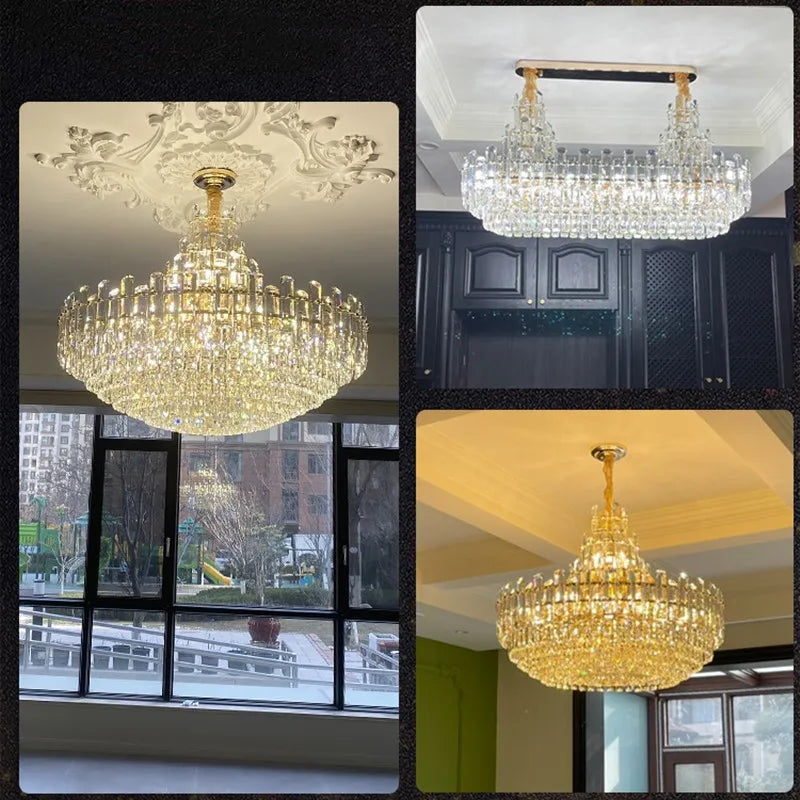 Afralia™ Modern Luxury Crystal Chandelier for Duplex Living Room, Dinning Decor Suspended Light