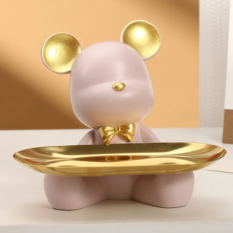 Afralia™ White Bear Tray Sculptures: Modern Home Decor Tabletop Resin Statue