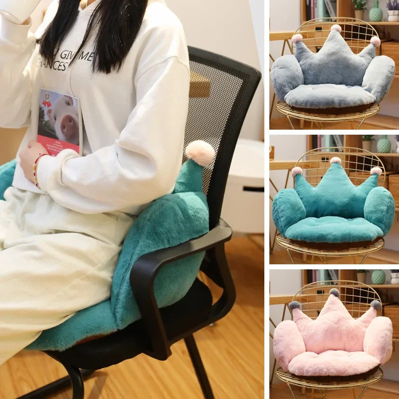 Afralia™ Plush Cartoon Crown Chair Cushion: Comfortable Lumbar Support Seat Pillow