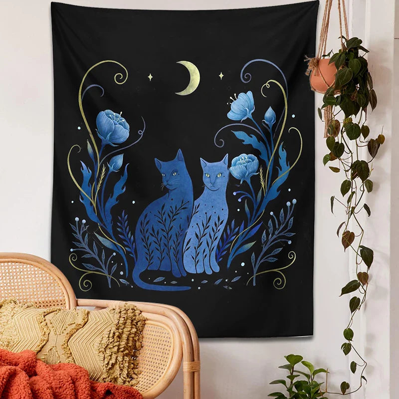 Afralia™ Moon Cat Tarot Tapestry: Psychedelic Wall Hanging for Hippie Home Decor