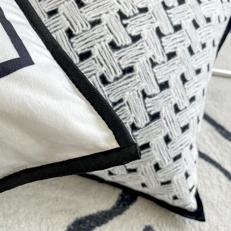 Afralia™ Nordic Velvet Line Print Plaid Cushion Cover 45x45cm Souk Throw Pillow Home Décor