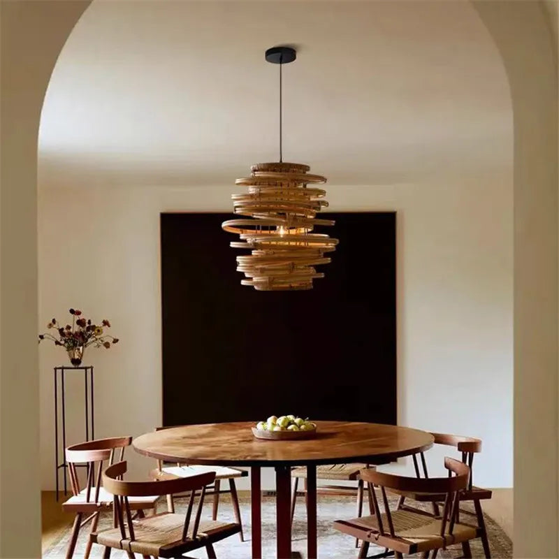 Afralia™ Bamboo Birdnest Pendant Light for Dining Room, Handmade Wicker Lamp for Kitchen Bar & Living Room