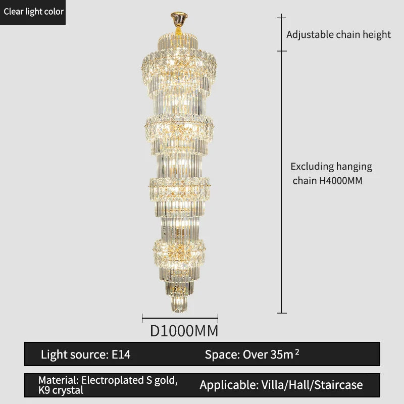 Afralia™ Elegant Crystal Hollow Long Chandelier for Duplex Living Room and Stairwell