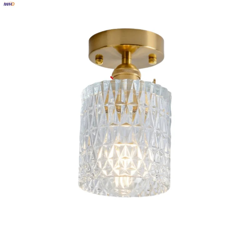 Afralia™ Clear Glass LED Ceiling Light Fixture Modern Nordic Copper Knob Switch Lamp