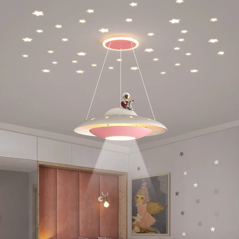 Afralia™ UFO Flying Saucer Space Chandelier for Children's Bedroom, Starry Lights Decor