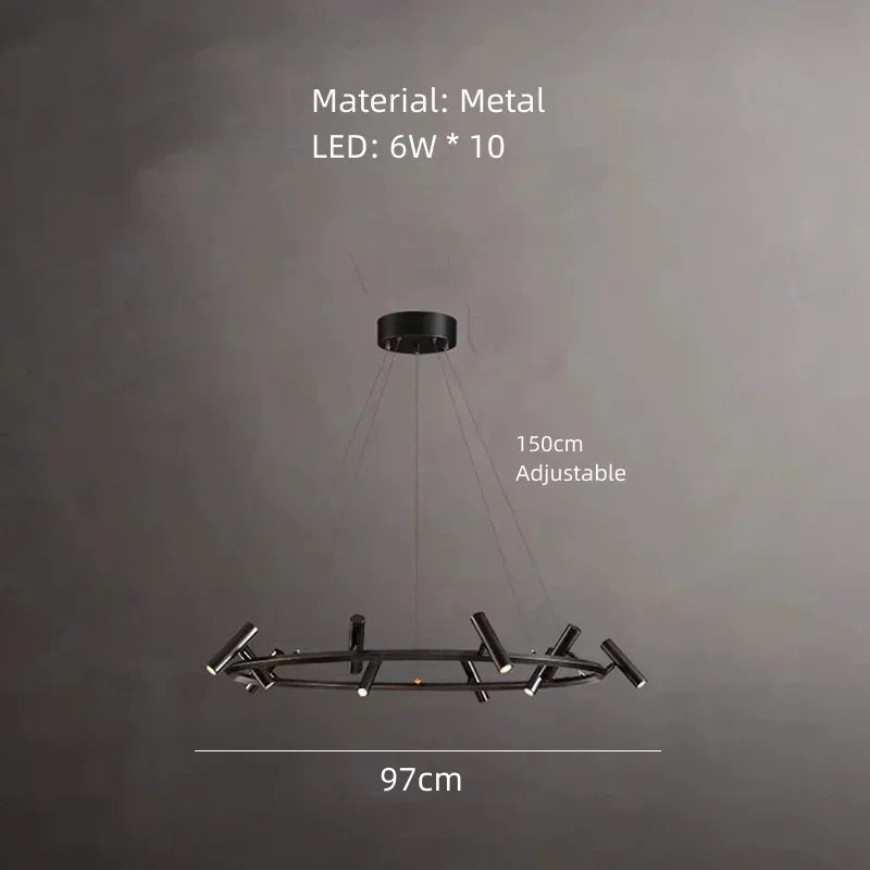 Afralia™ Nordic Black Metal LED Chandelier: Adjustable Pendant Light for Home Decoration
