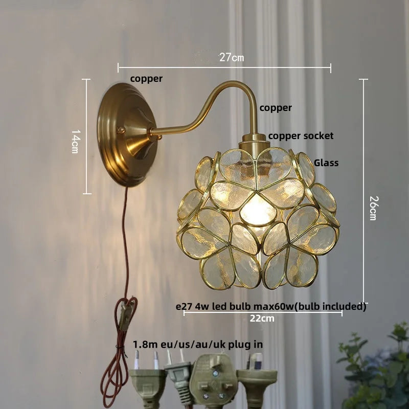 Afralia™ Pink Glass LED Wall Light Sconce for Home Decor or Bedroom