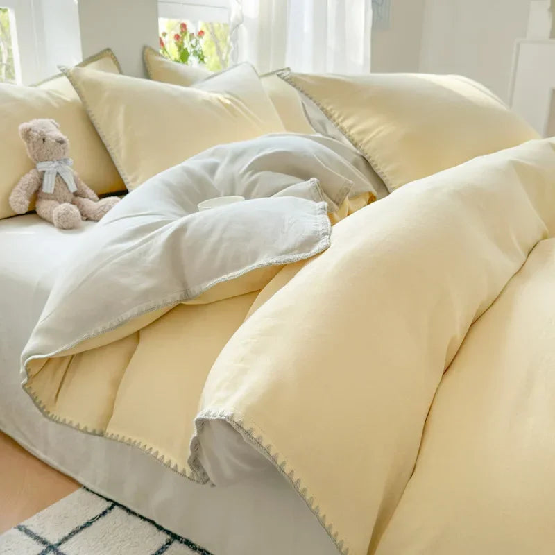 Afralia™ Double-Layer Cotton Bedding Set - Soft, Skin-Friendly Solid Cover for Single Queen Bed