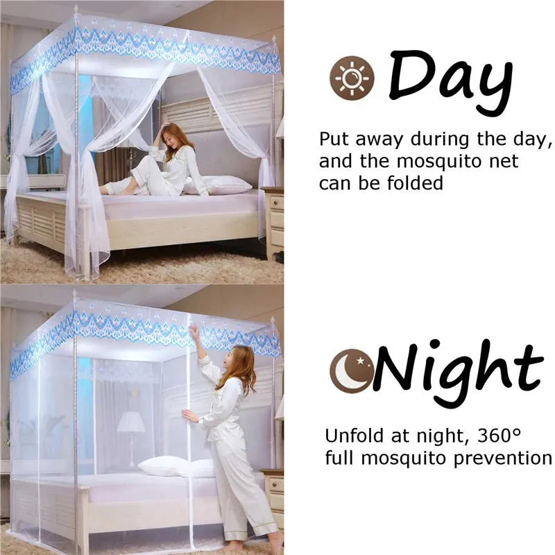 Afralia™ Square Lace Mosquito Net with Zipper Queen Size Bed Canopy Anti Insect Tent