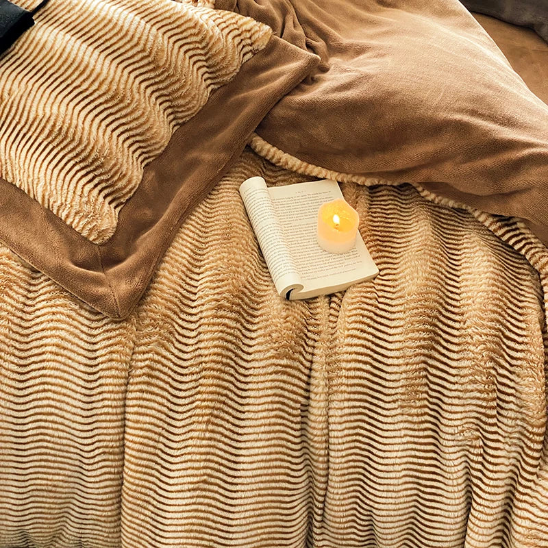 Afralia™ Winter Milk Velvet Bedding Set in Brown Grey - Soft Plush Duvet Cover, Sheet, Pillowcases