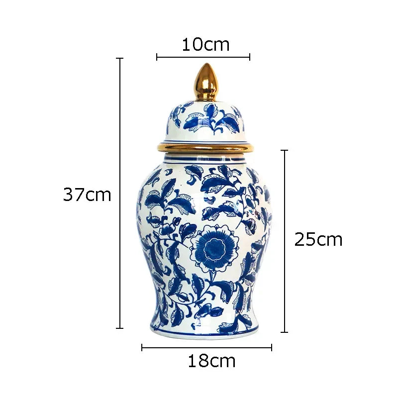 Afralia™ Blue & White Porcelain Ginger Jar: Retro Tea Caddy Vase Desk Decoration