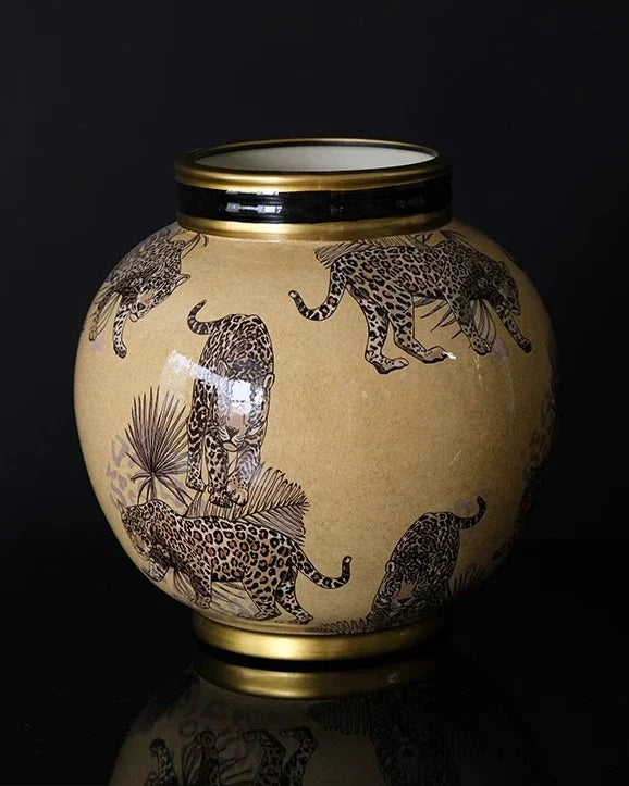 Afralia™ Tiger Pattern Porcelain Vase - Handmade Ceramic Decoration