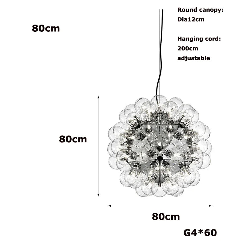 Afralia™ Clear Glass Bubble G4 LED Dandelion Chandelier - Gold/Silver/Black Hardware