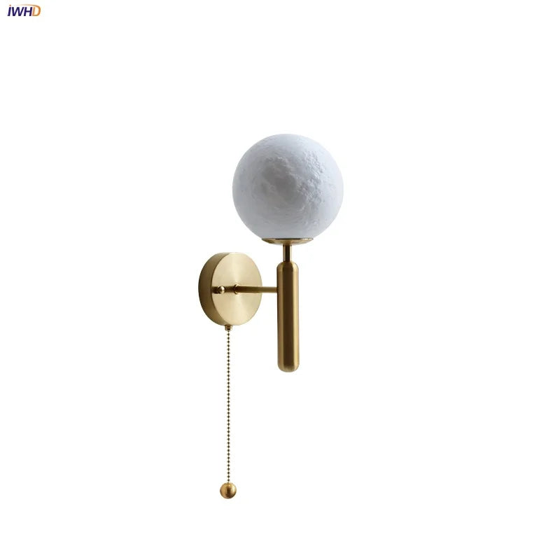 Afralia™ Moon LED Wall Lamp with Pull Chain Switch and Copper Base