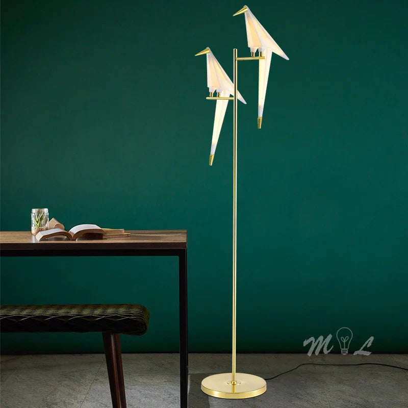 Afralia™ Gold Origami Bird Floor Lamp: Modern Home Decor and Reading Light