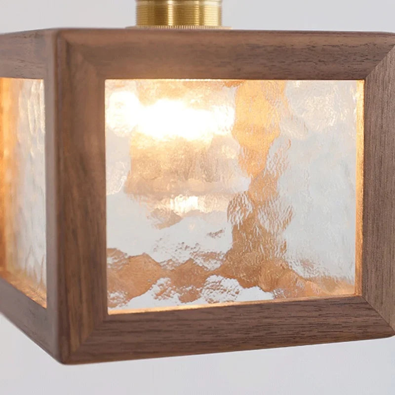Afralia™ Clear Glass Walnut Wood LED Pendant Lamp - Nordic Modern Hanging Lights