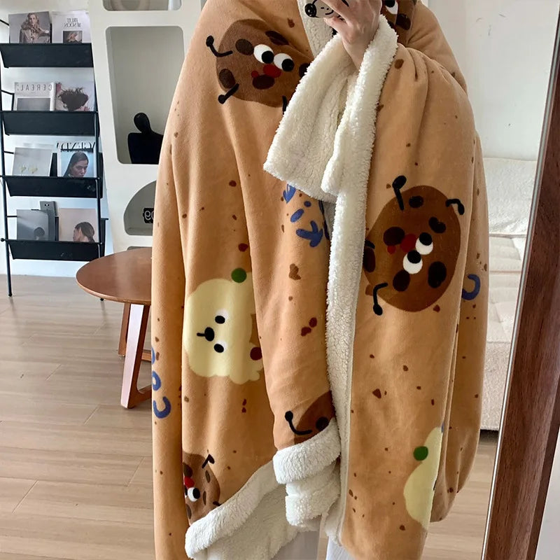 Afralia™ Korean Cartoon Plush Blanket, Soft Nap Sofa Cover for Home Dormitory