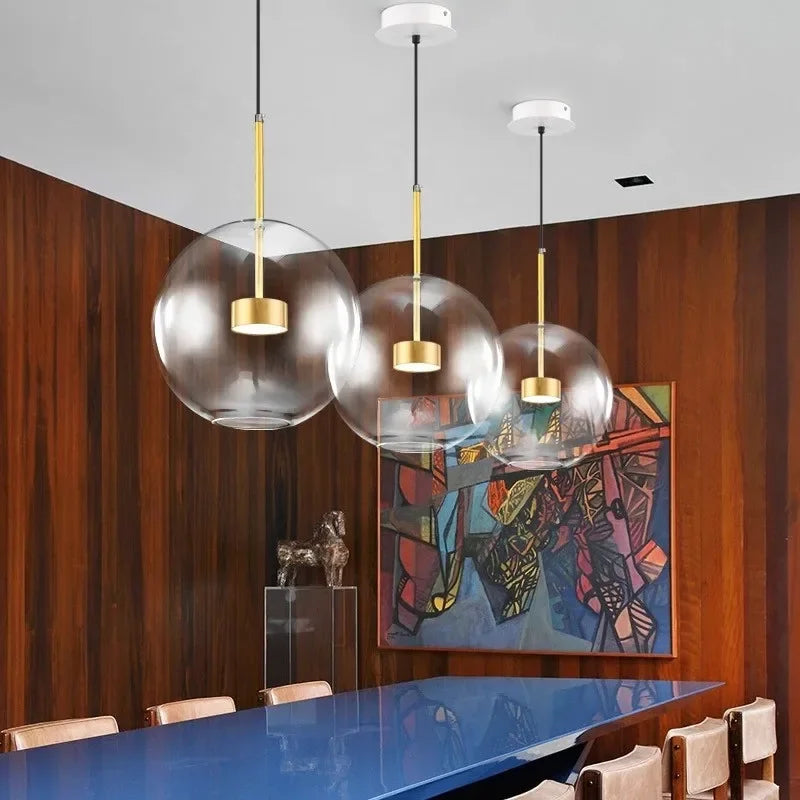 Afralia™ Modern Clear Glass Globe LED Pendant Light - Micky Copper Hanging Lamp