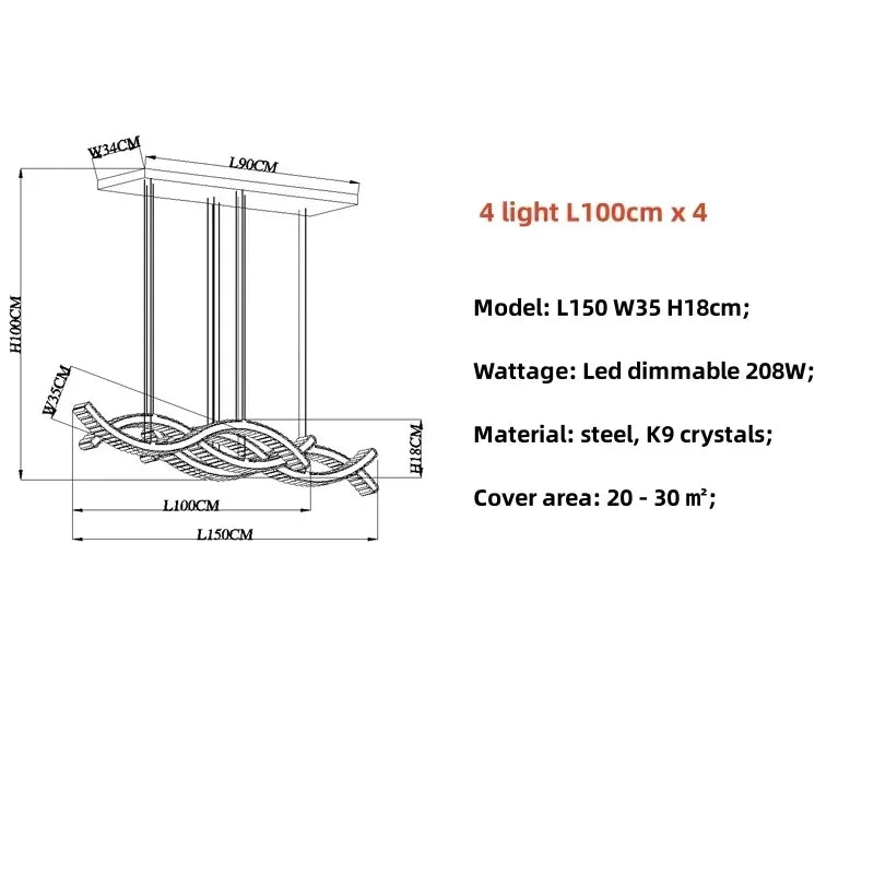 Afralia™ Crystal Pendant Chandelier, Remote Control Dimmable Hang Lamp, Luxury Steel Fixture
