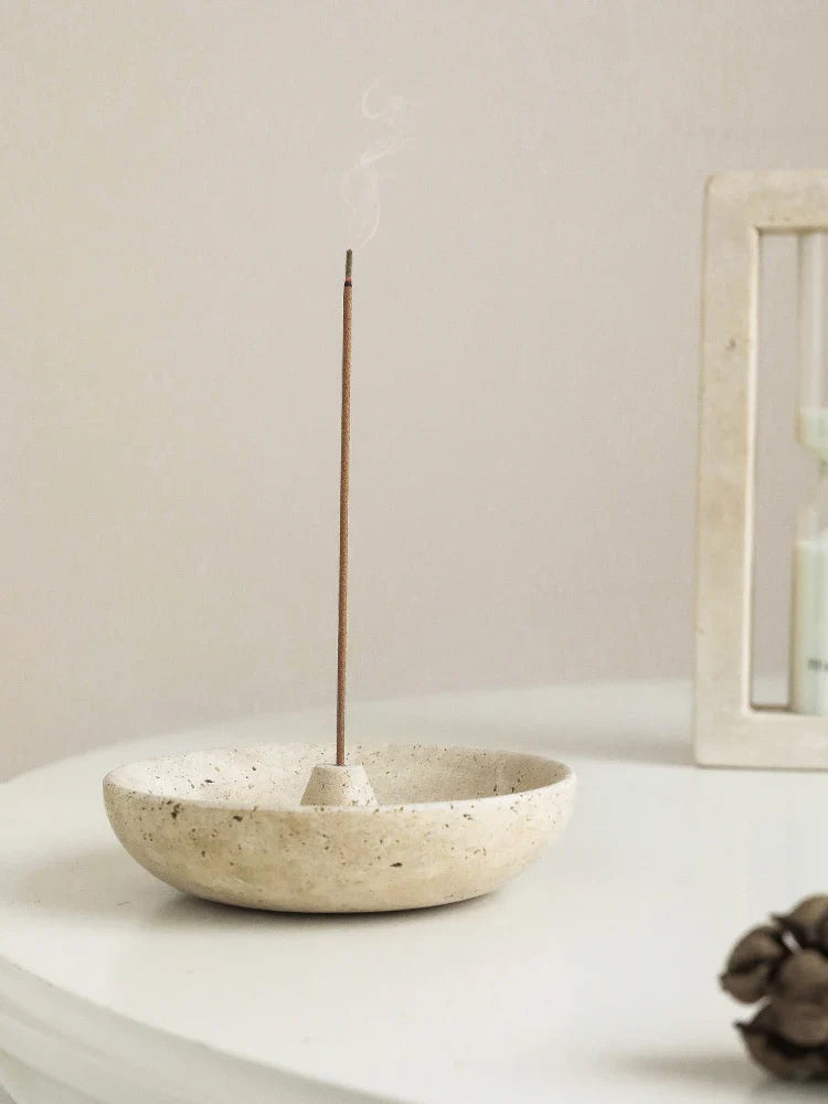 Afralia™ Travertine Marble Incense Holder - Round Natural Incense Burner & Ash Tray