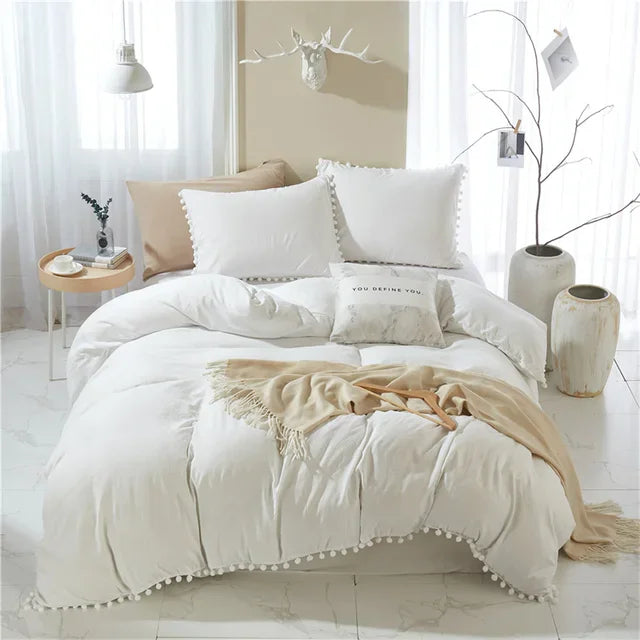 Afralia™ Furball Tasseles Bedding Set | King/Queen Duvet Cover & Washed Quilt Cover Set