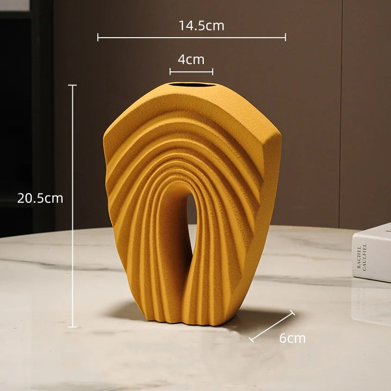 Afralia™ Geometric Folds Ceramic Flower Vase - Home Decor Handicrafts