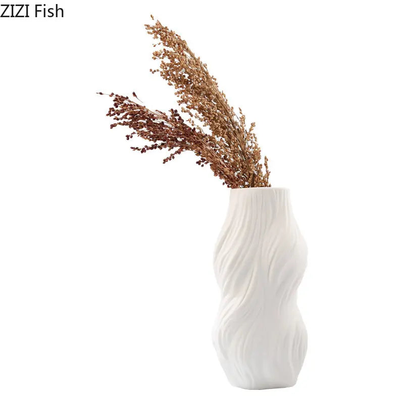 Afralia™ Minimalist White Ceramic Vase for Elegant Desk Decor