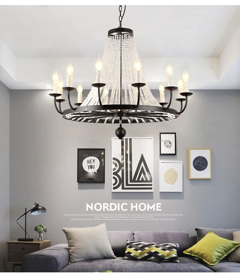 Afralia™ Country Candle Crystal Chandelier for Home Decoration