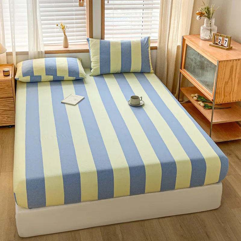 Afralia™ Cotton Stripe Fitted Sheet- Single Cozy Mattress Cover with Elastic Band