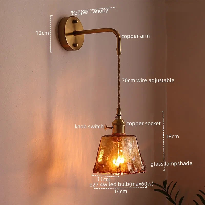 Afralia™ LED Copper Glass Wall Light: Modern Nordic Hallway Bedroom Lamp