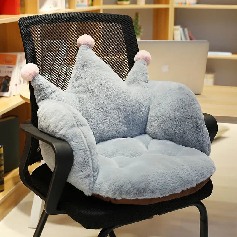 Afralia™ Plush Cartoon Crown Chair Cushion: Comfortable Lumbar Support Seat Pillow