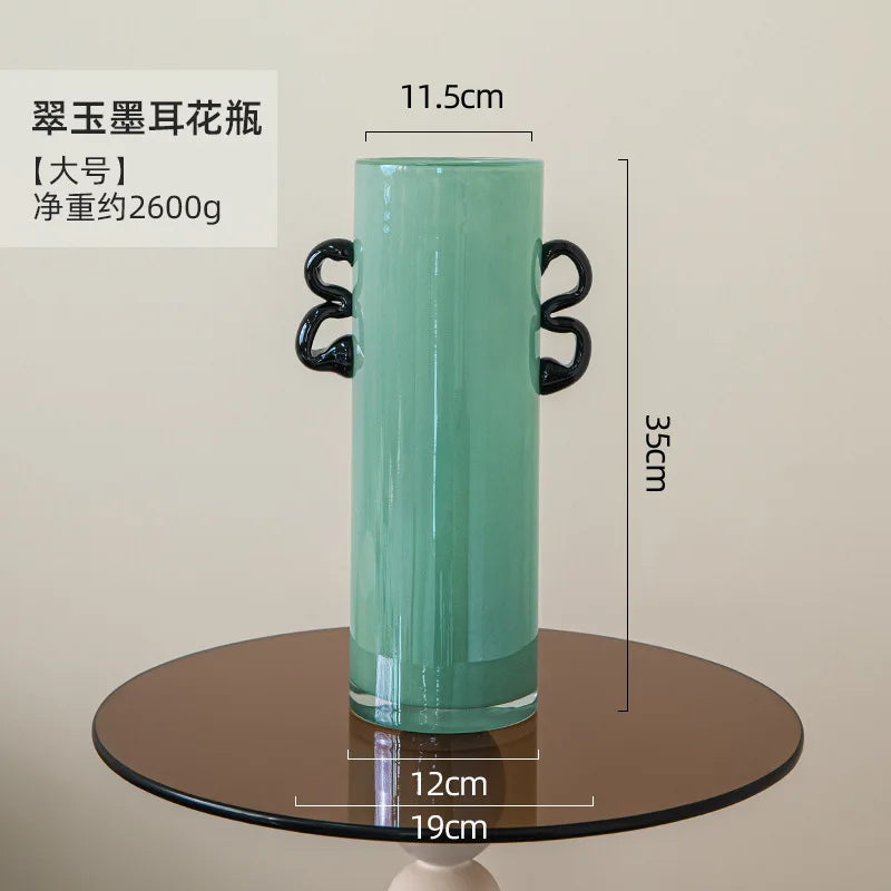Afralia™ Glass Vase: Double-eared Straight-tube Flower Arrangement Hydroponics Terrarium Home Decoration
