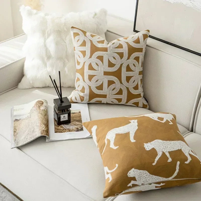 Afralia™ Geometric Jacquard Cushion Cover - Brown Coffee Color Light Luxury Modern Decor Pillows