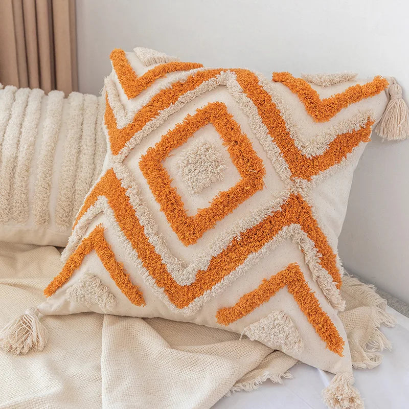 Afralia™ Boho Square Pillowcase with Embroidery & Tassel Detail for Living Room Sofa