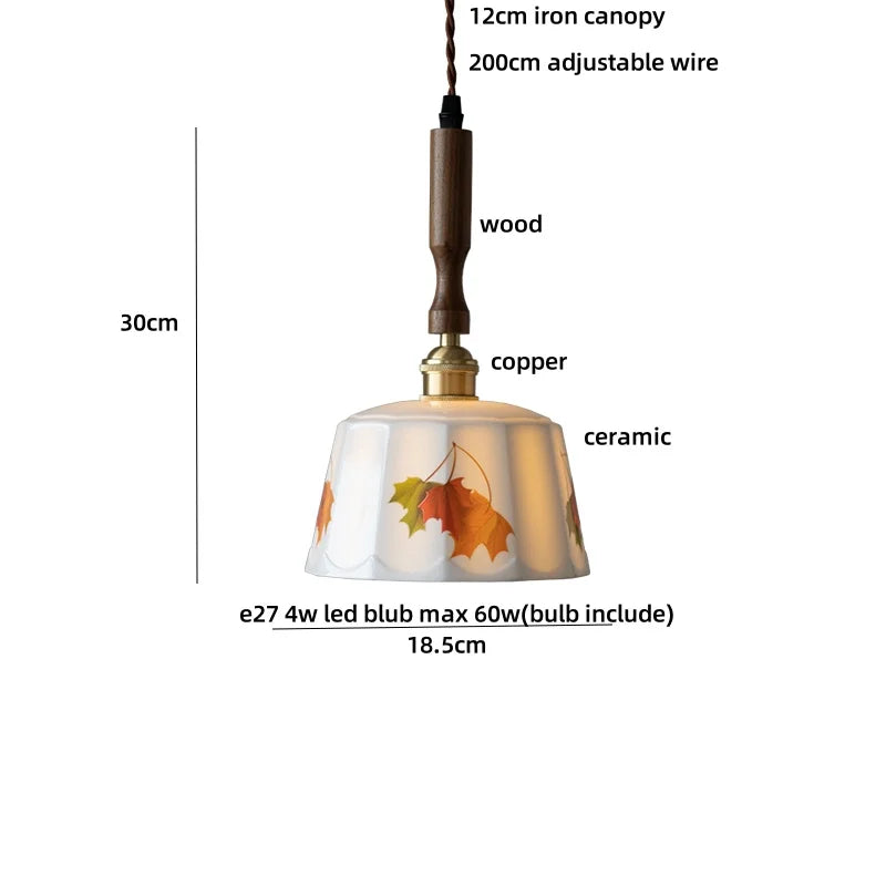 Afralia™ Brown Wood Ceramic Tassel LED Pendant Lights for Modern Interior Lighting