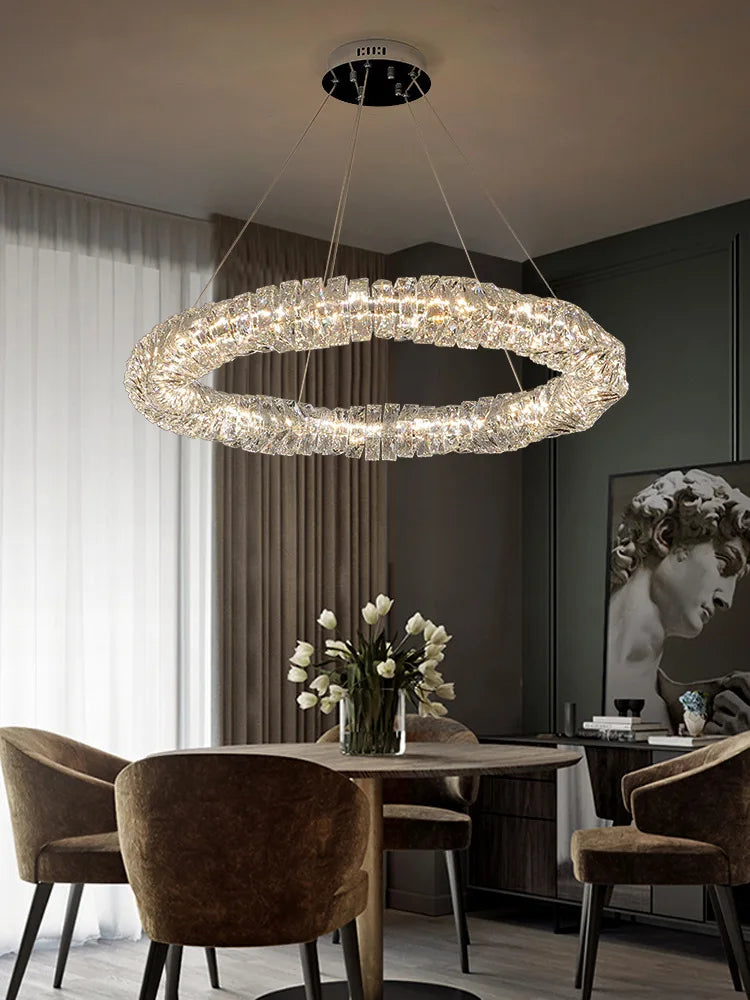 Afralia™ Modern Crystal Pendant Light Dimmable Remote Control Luxury Steel LED Lamp