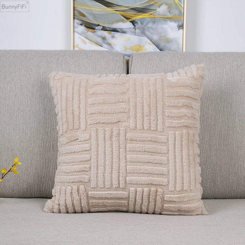 Afralia™ Soft Flocking Cream Cushion Cover for Home Decor 30x50cm 45x45cm 50x50cm