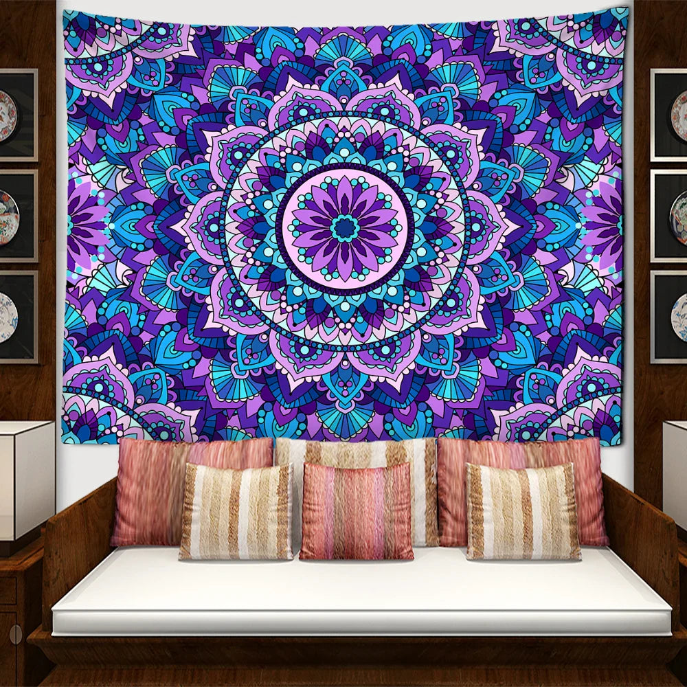 Afralia™ Blue Purple Mandala Tapestry Wall Hanging - Bohemian Abstract Aesthetics