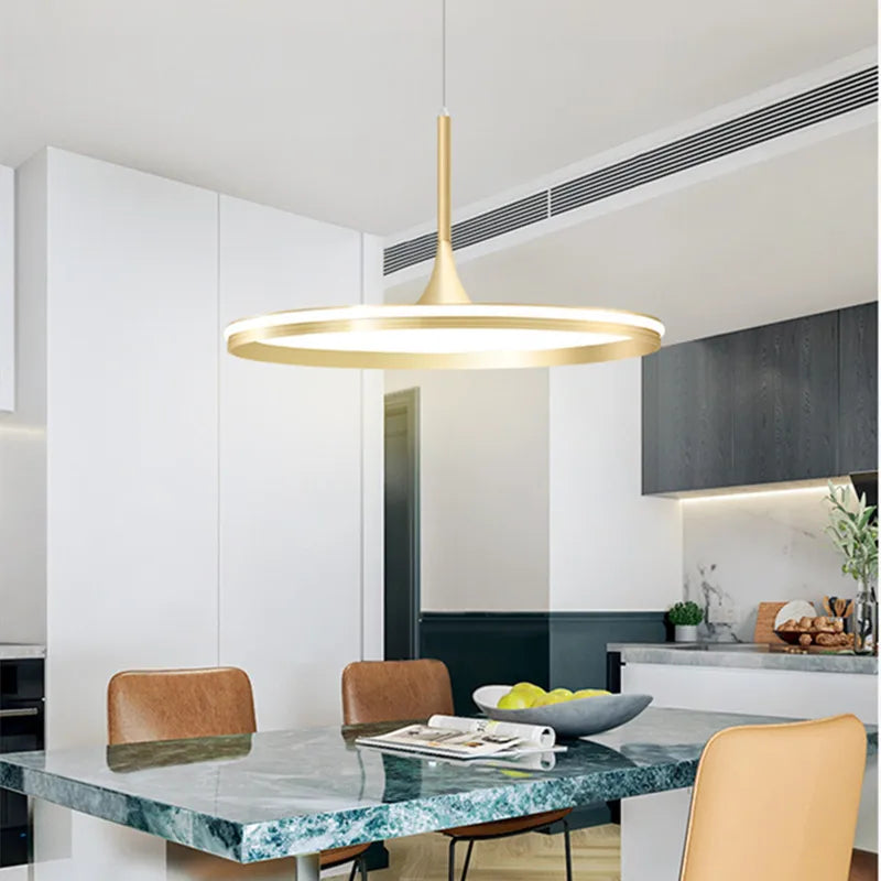 Afralia™ Modern Dimmable Round Pendant Lights - Gold Black Chandelier for Home Decor