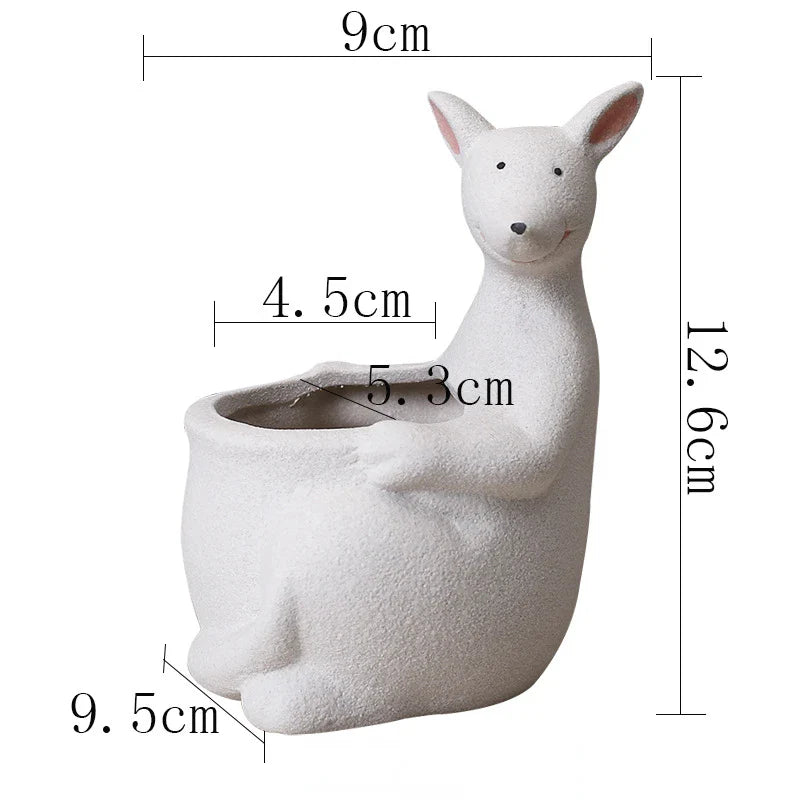 Afralia™ Kangaroo Cartoon Ceramic Flower Pot Vase for Cactus Succulents and Plants