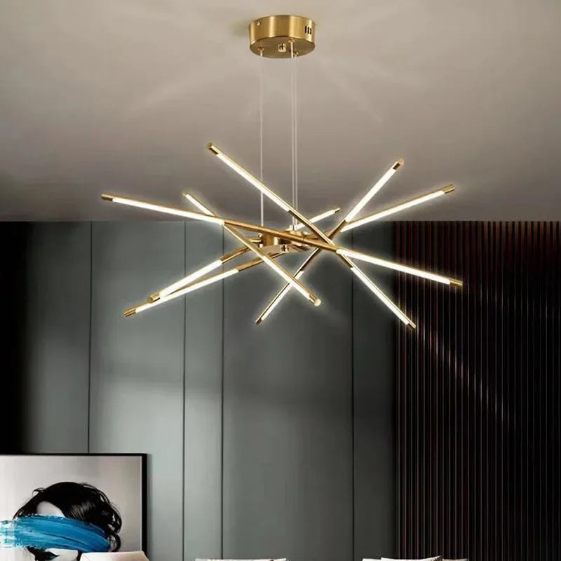 Afralia™ Modern LED Linear Chandelier: Creative Design Ceiling Lamp with Remote for Home Decor