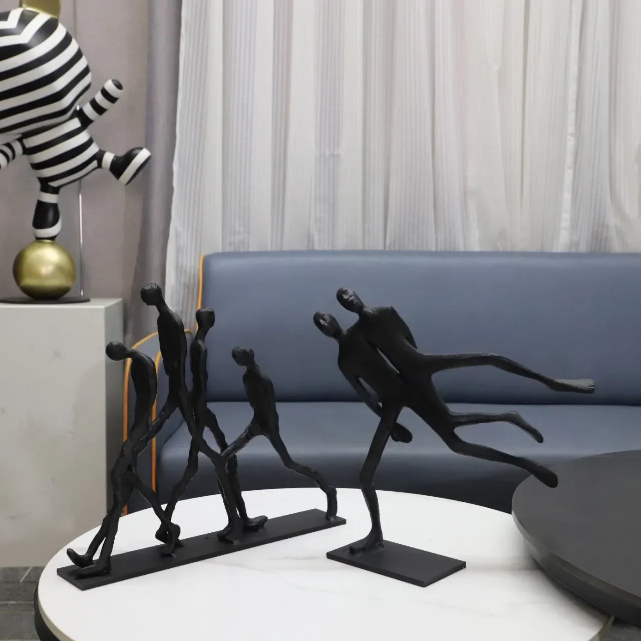 Afralia™ Iron Man Abstract Sculpture Black Metal Figurine Decor for Room Aesthetics