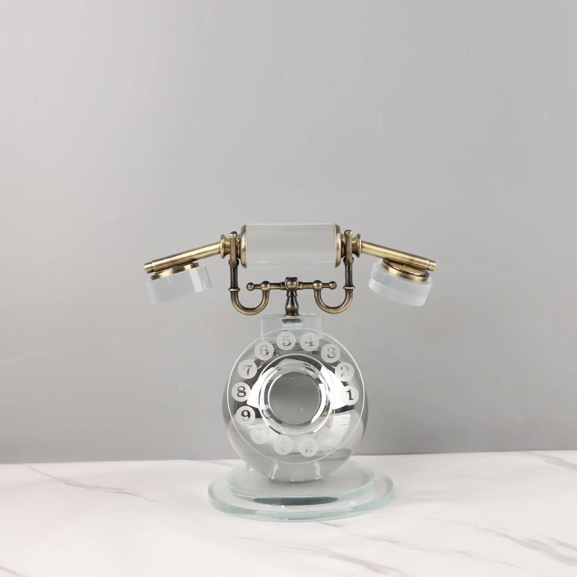 Afralia™ Crystal Phone Sculpture: Vintage Transparent Home Decor for Desktops and Living Rooms
