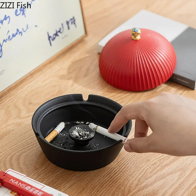 Afralia™ Official Ceramic Ashtray with Lid - Windproof Tabletop Smoking Accessories Gift