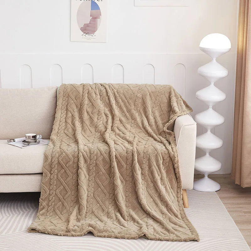 Afralia™ Cozy Jacquard Plush Blanket: Soft Winter Sofa Throw, Office Travel Nap Shawl